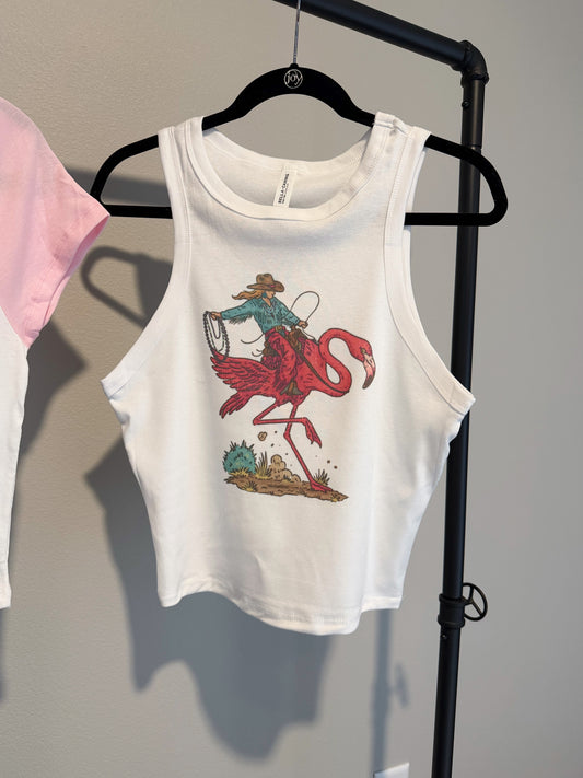 Cowgirl Flamingo Cropped Tank