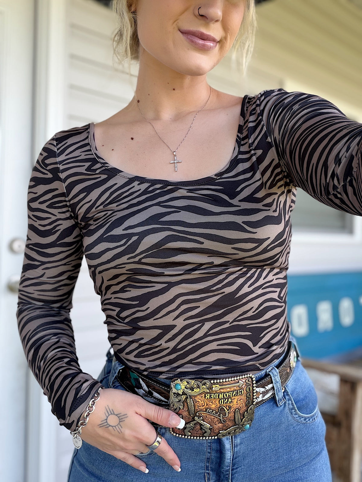 Long Sleeve Zebra Top