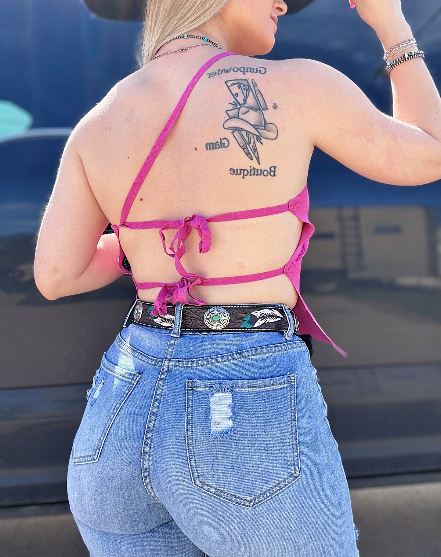 Open Back Tie Tank (Pink)