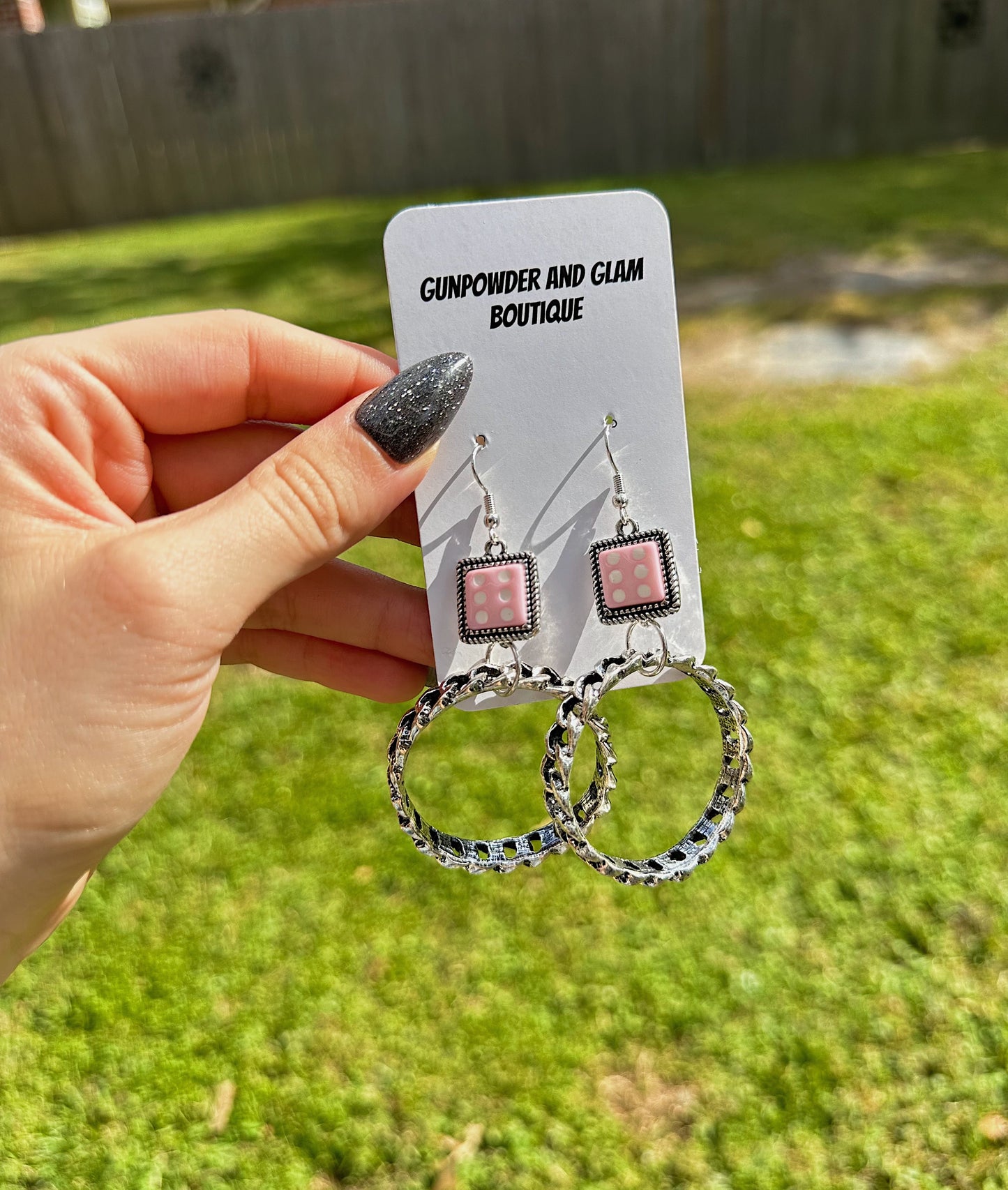 Pink Dice Hoops
