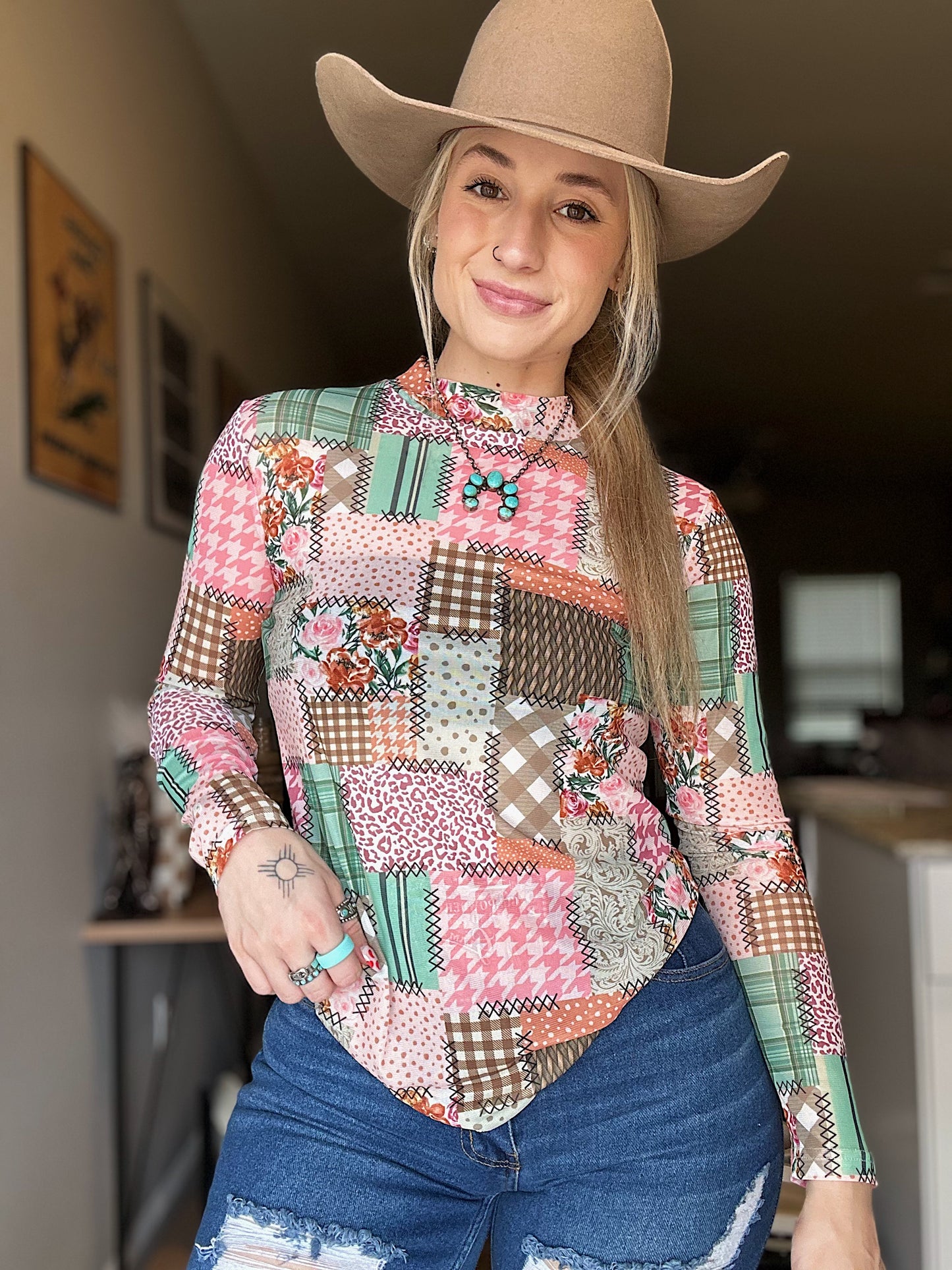 Patchwork Mesh Top