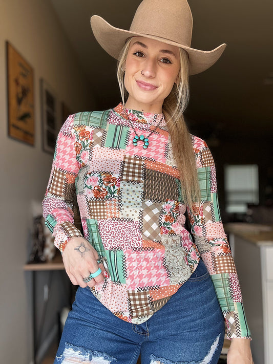 Patchwork Mesh Top