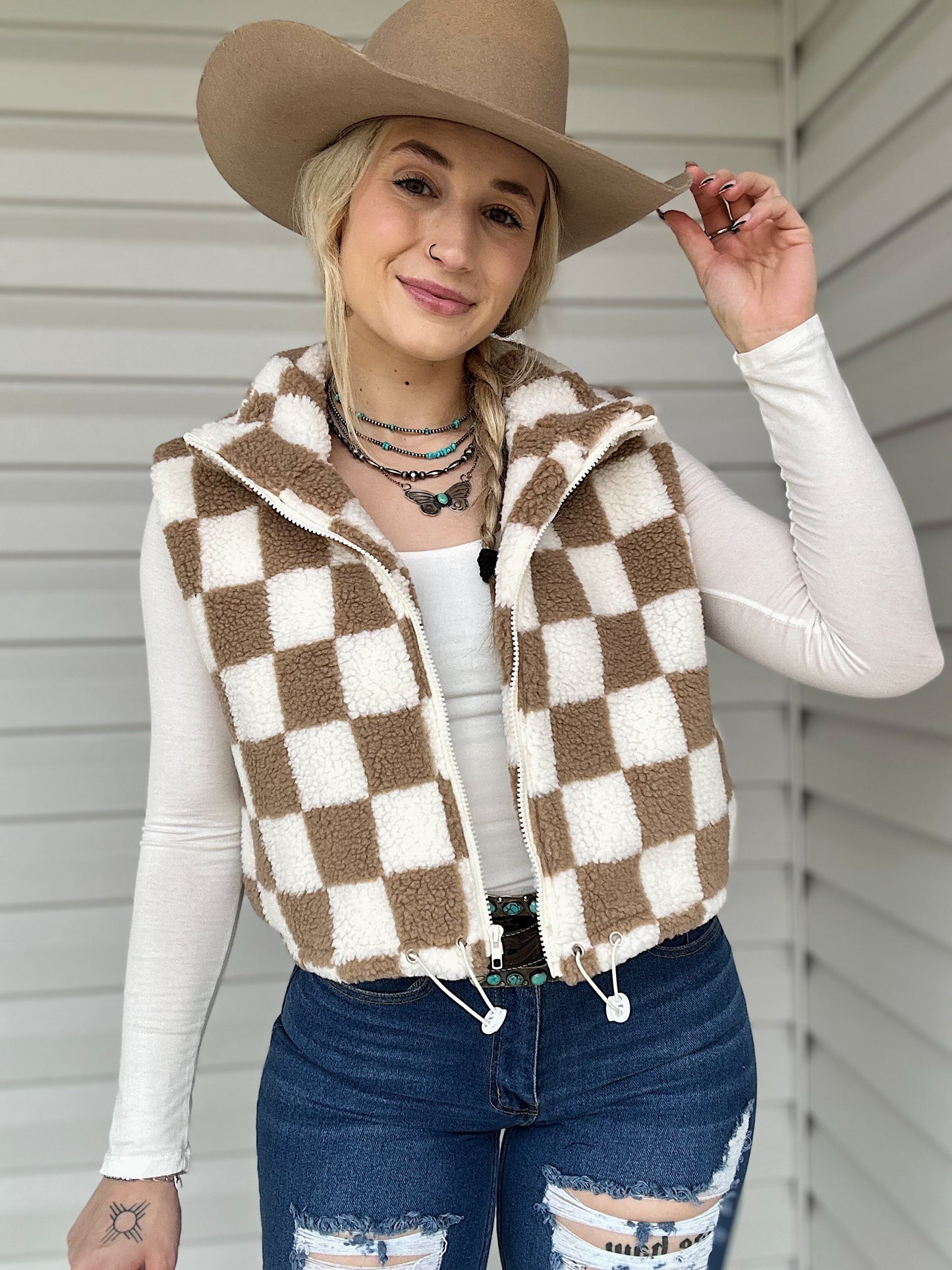Checkered Sherpa Vest
