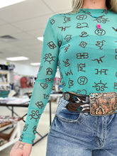 Load image into Gallery viewer, Turquoise Cattle Brand Mesh Top
