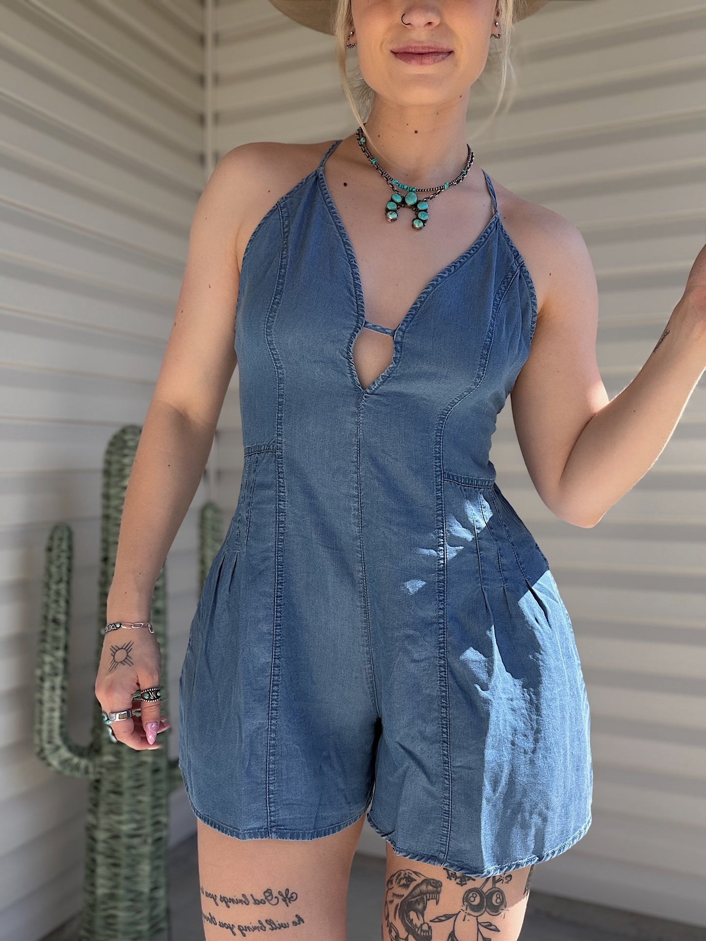 The Denim Romper (Open Back)