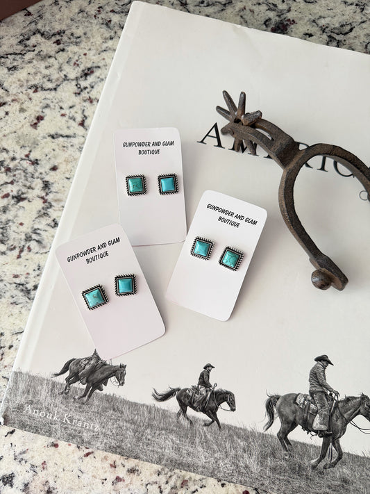 Turquoise Square Studs