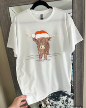Load image into Gallery viewer, Highland Cow Santa Hat Tee or Crewneck
