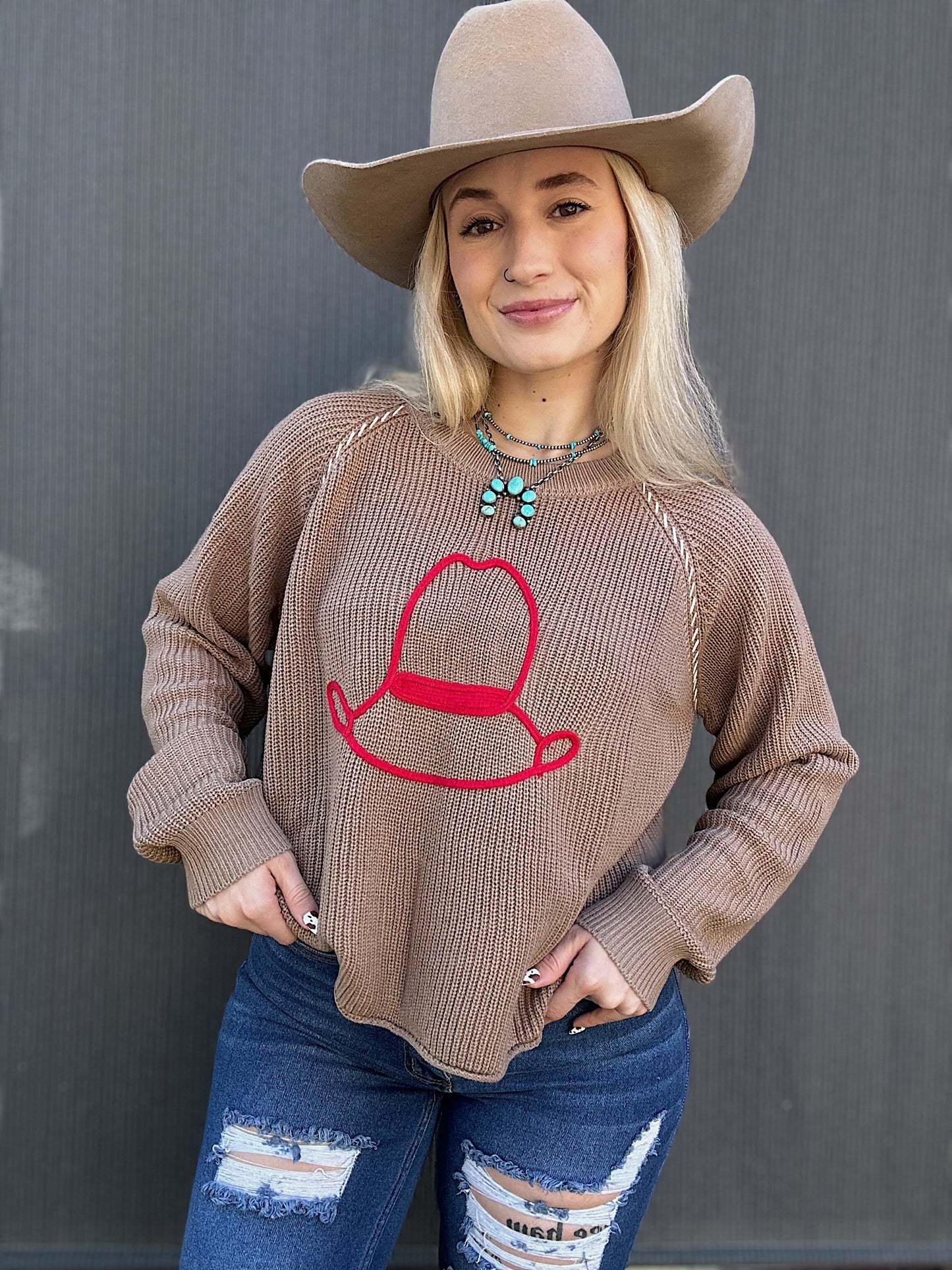 The Stitched Cowboy Hat Sweater