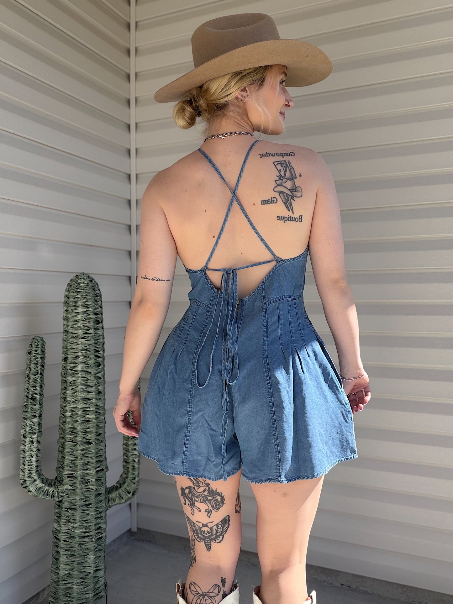 The Denim Romper (Open Back)
