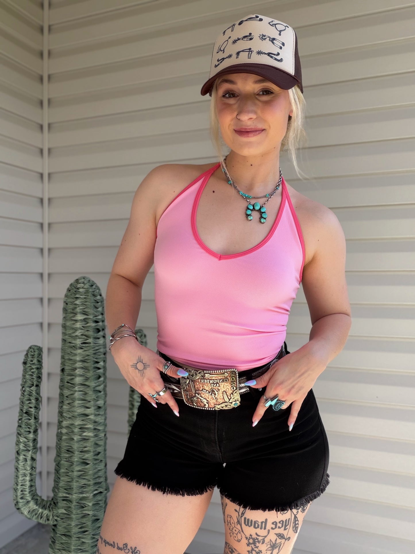 Contrast Halter Top (Pink)