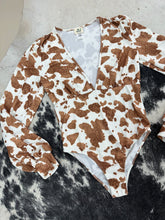 Load image into Gallery viewer, Cow Print Deep V Bodysuit
