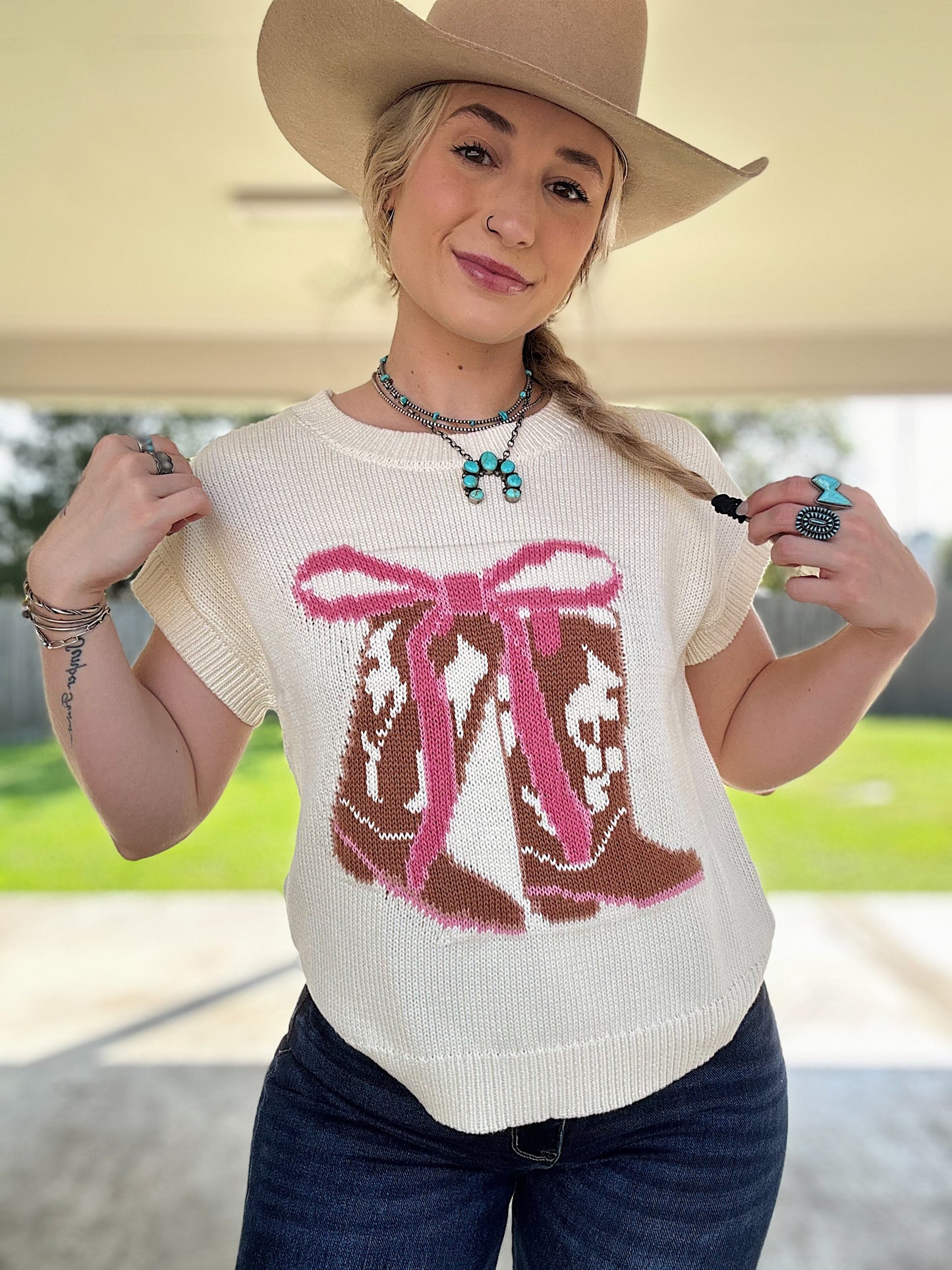 Boots & Bows Sleeveless Sweater