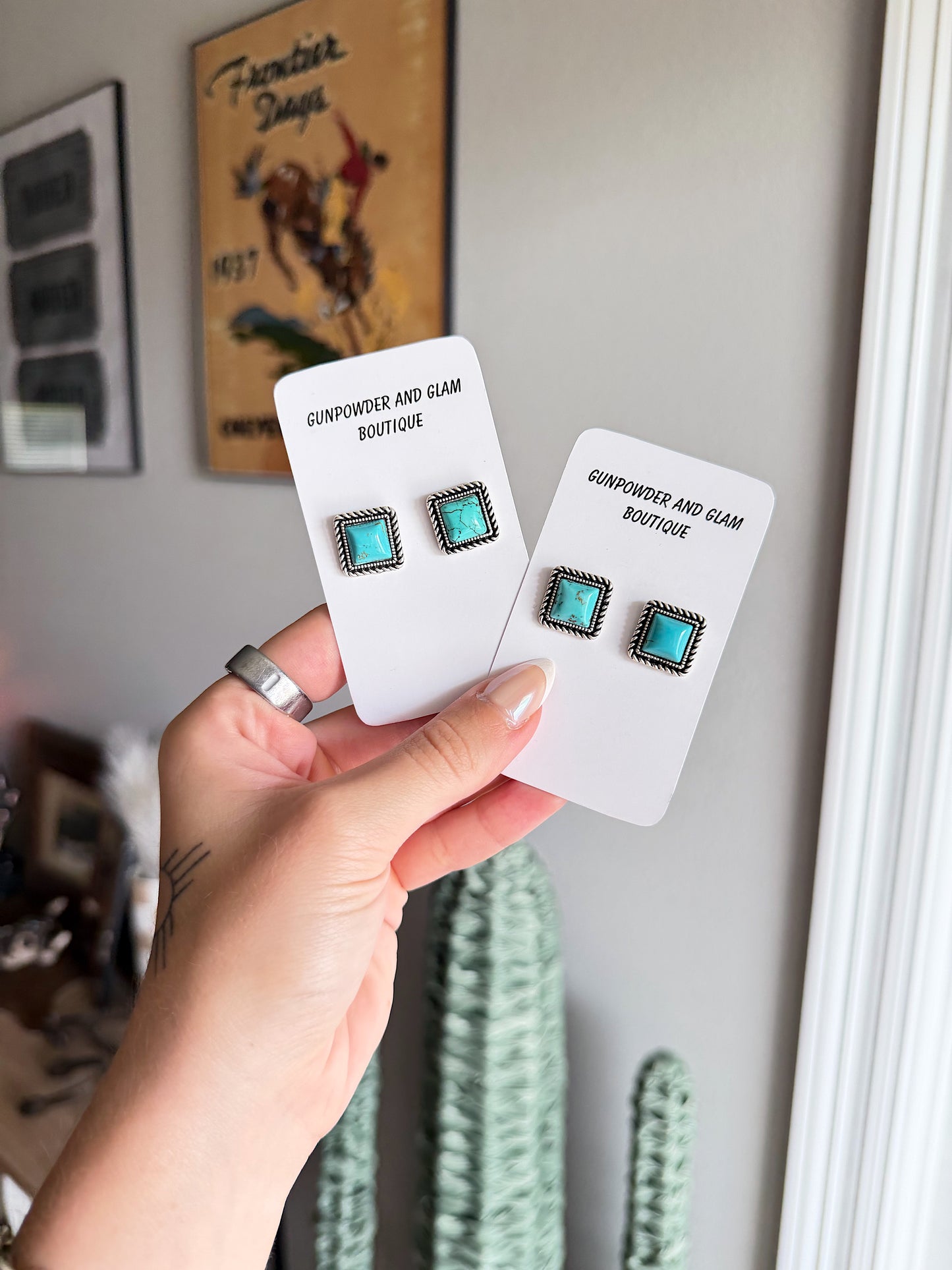 Turquoise Square Studs