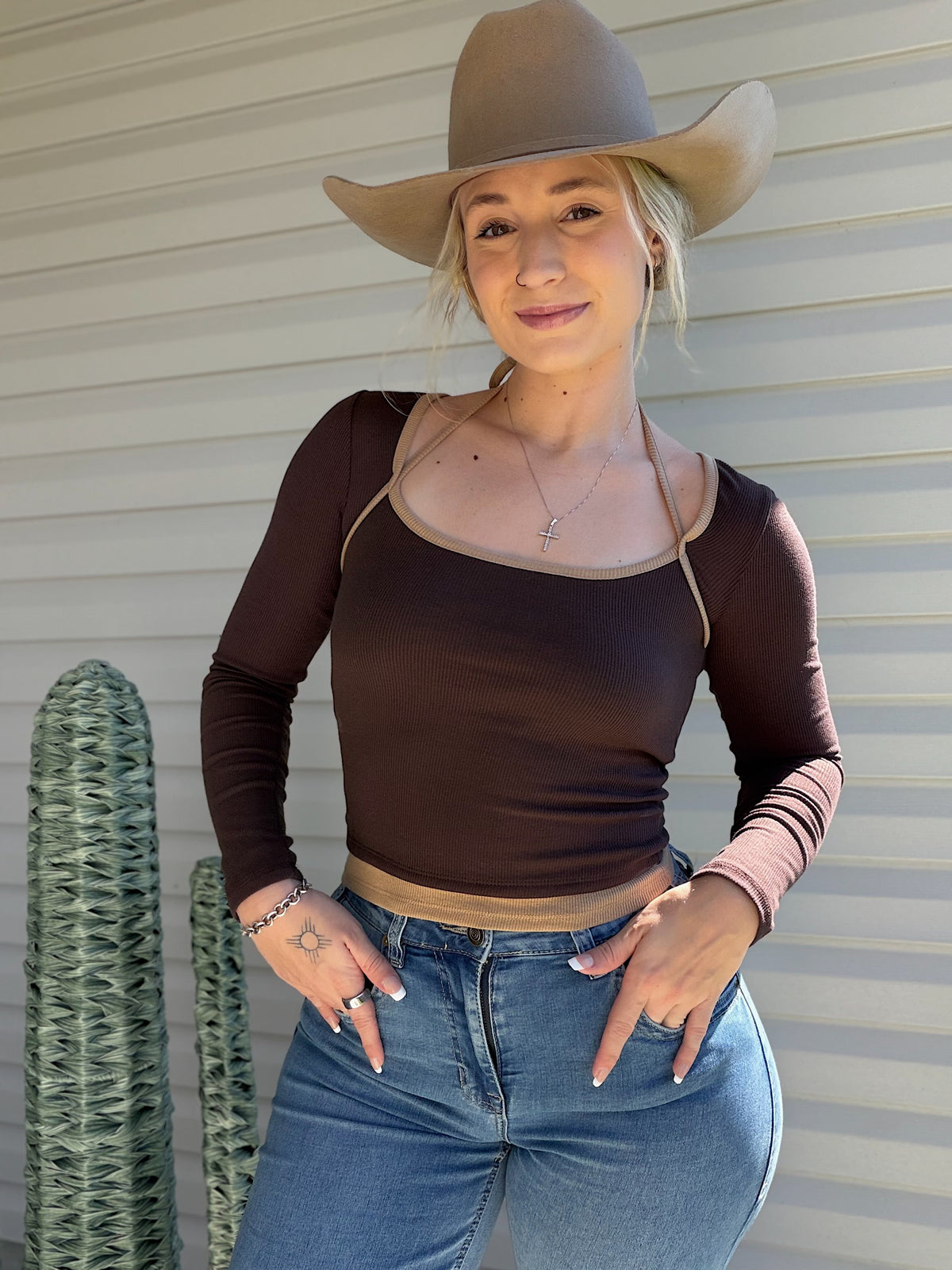 Two Tone Halter Top (Brown & Tan)