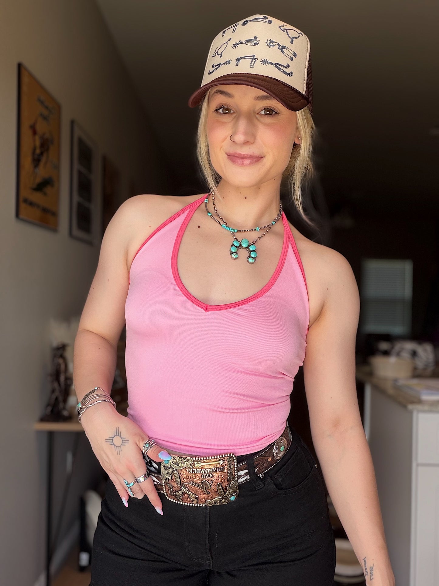 Contrast Halter Top (Pink)