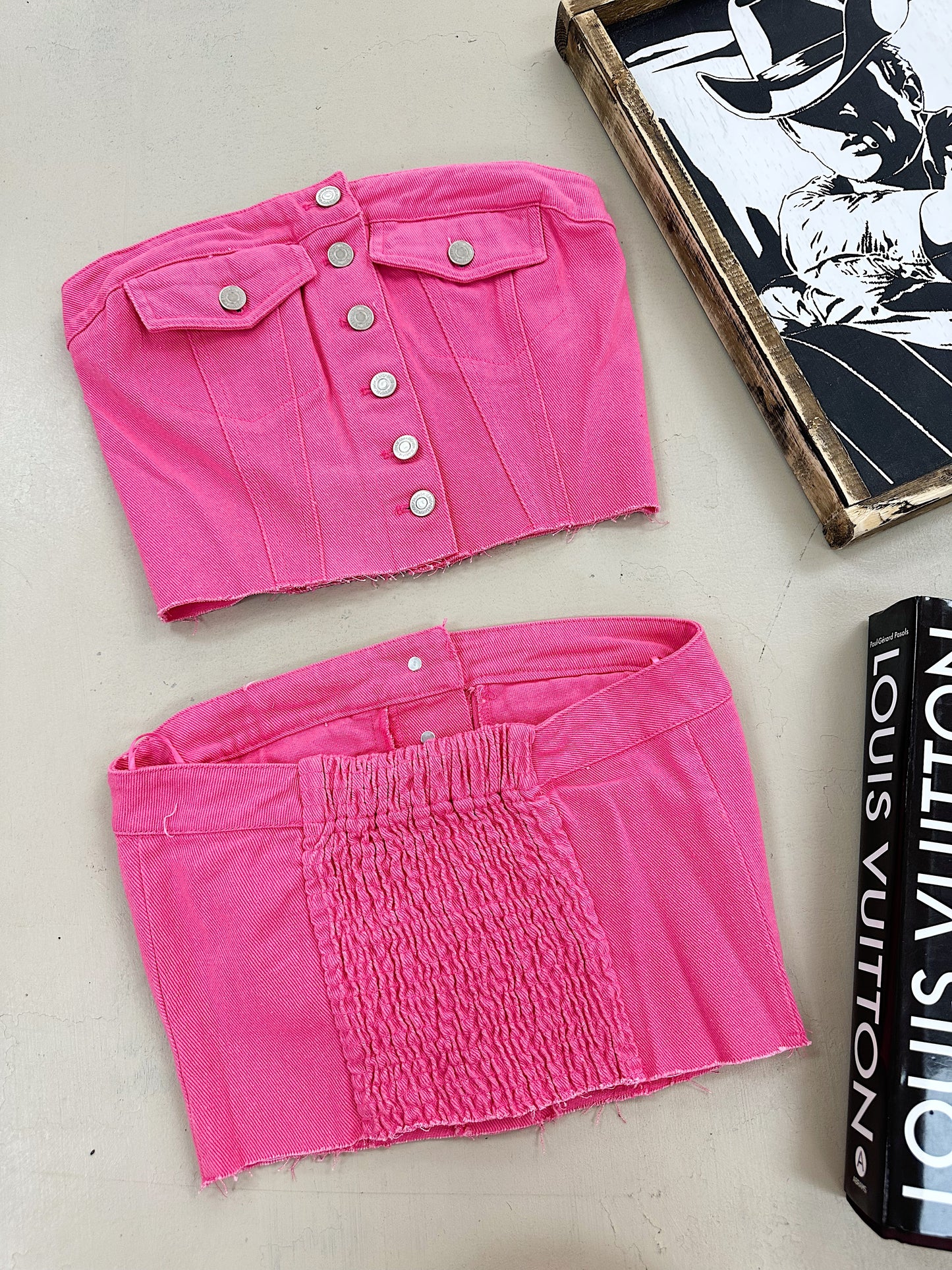 Hot Pink Denim Tube Top