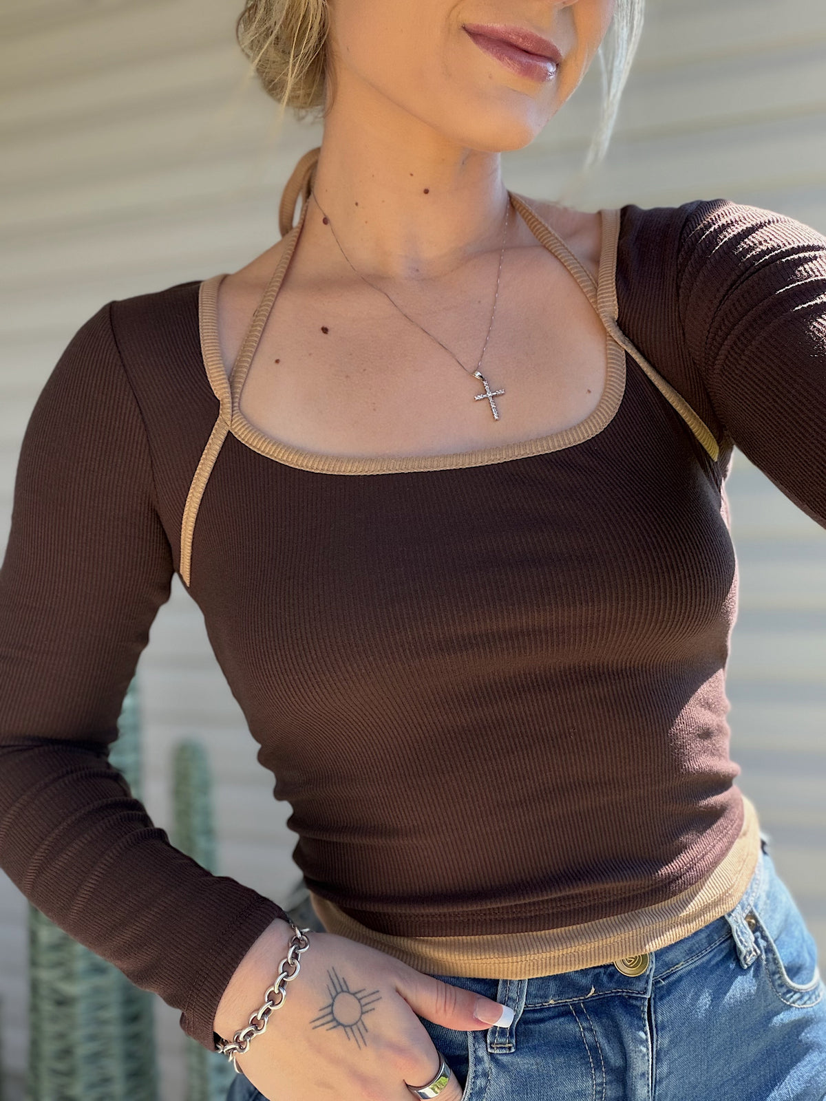 Two Tone Halter Top (Brown & Tan)