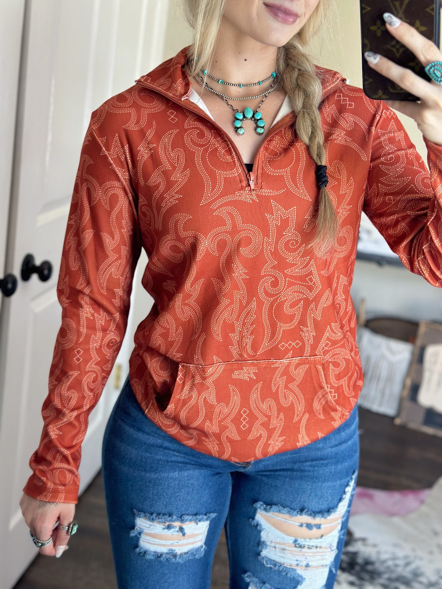 Boot Stitch Quarter Zip (Rust)