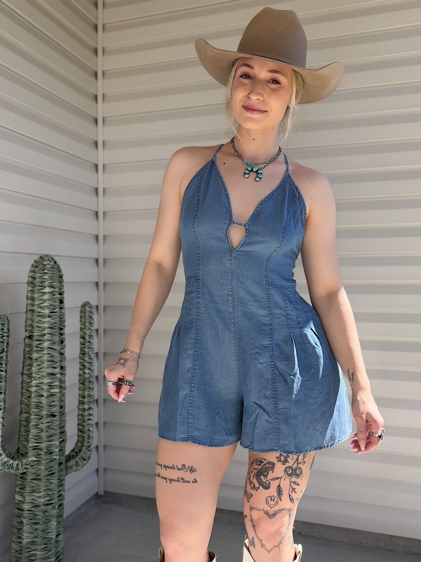 The Denim Romper (Open Back)