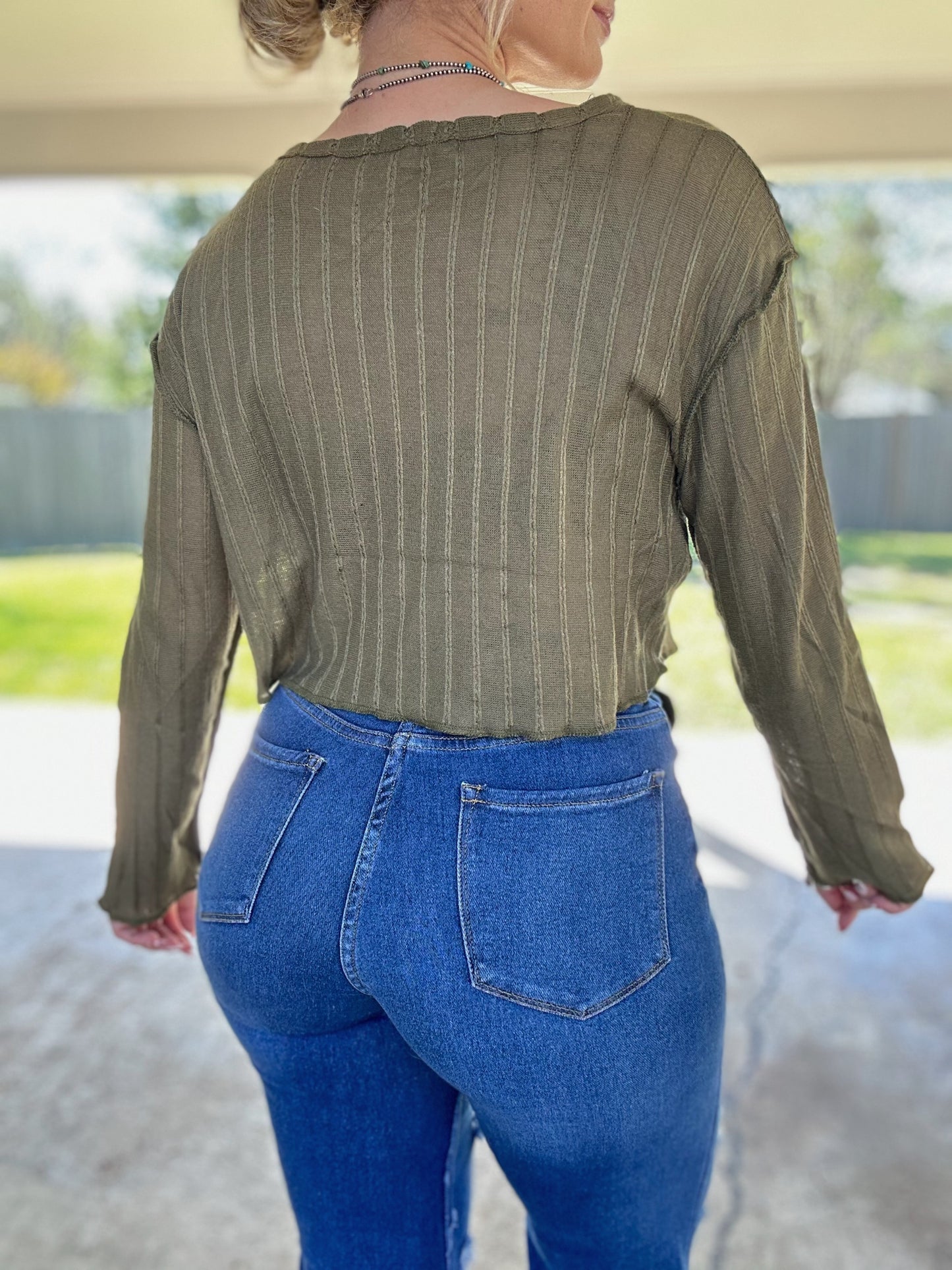 Olive Green Long Sleeve Crop