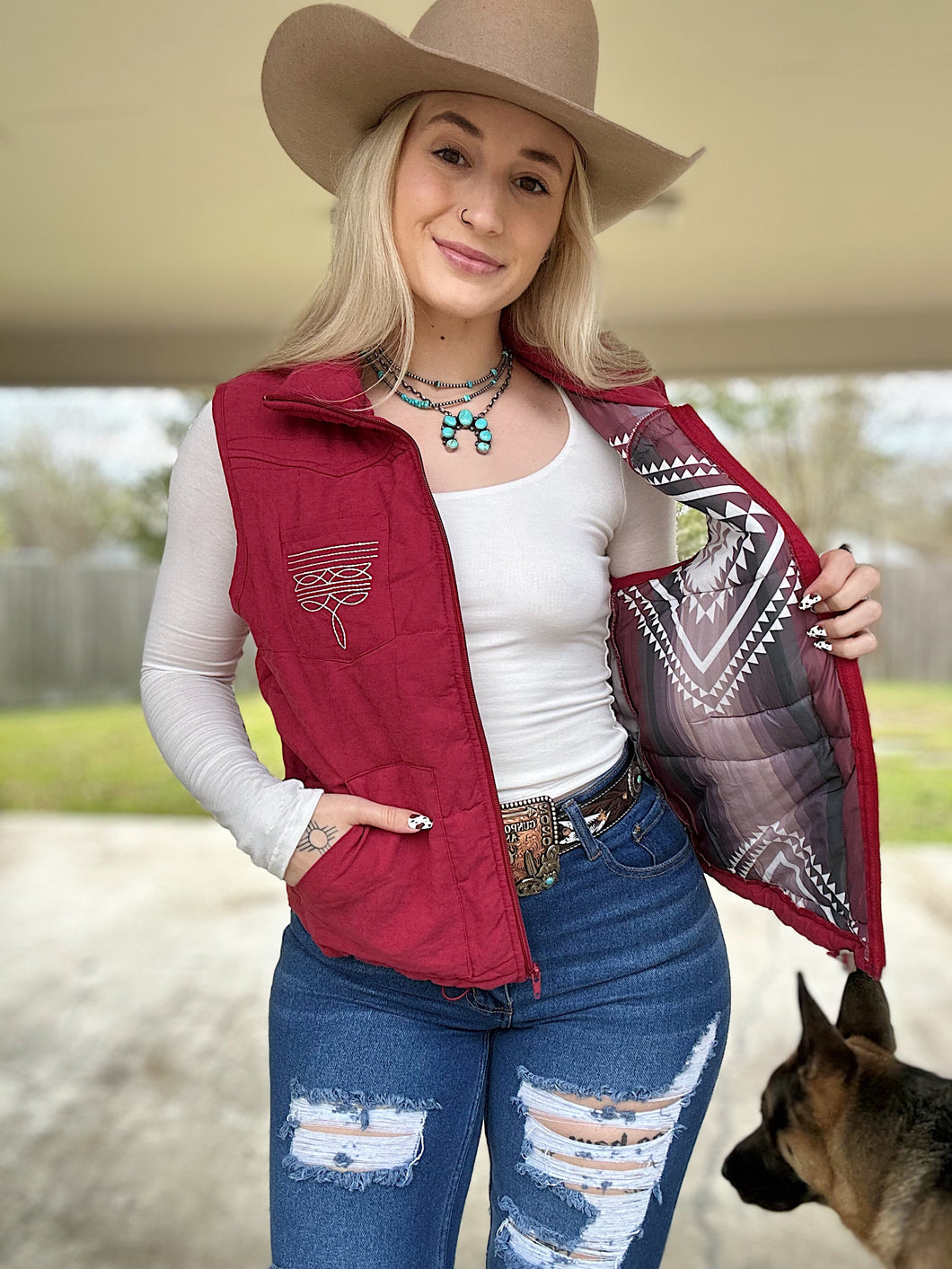 Maroon Boot Stitch Vest