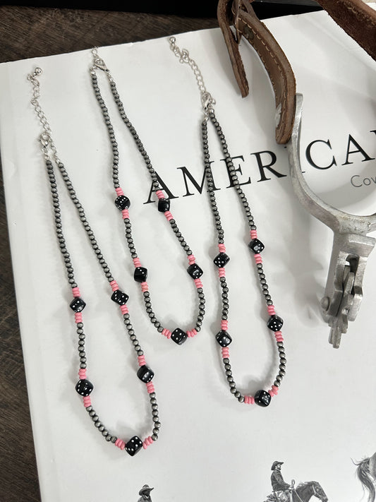 Baby Pink Dice Necklace