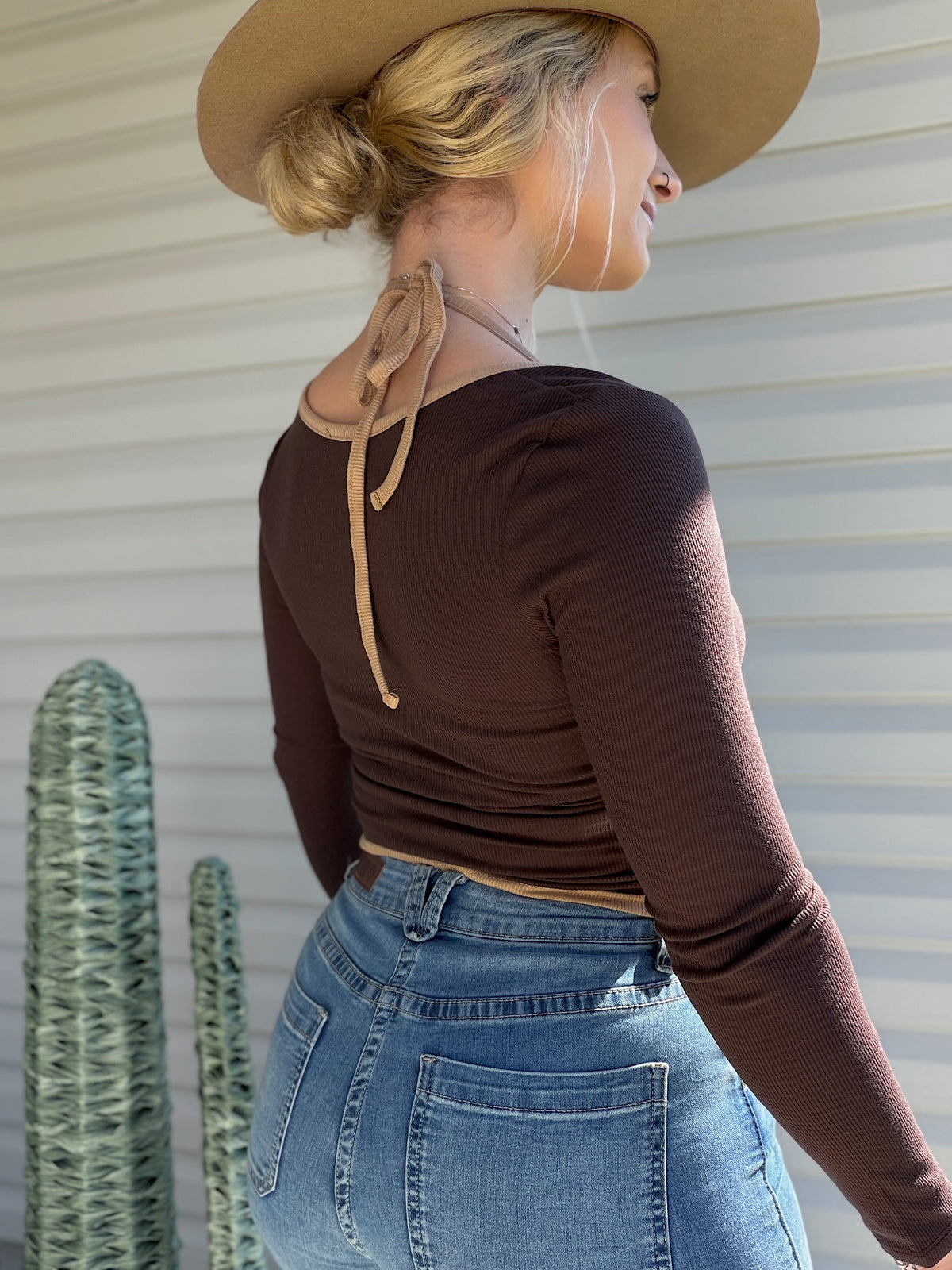 Two Tone Halter Top (Brown & Tan)