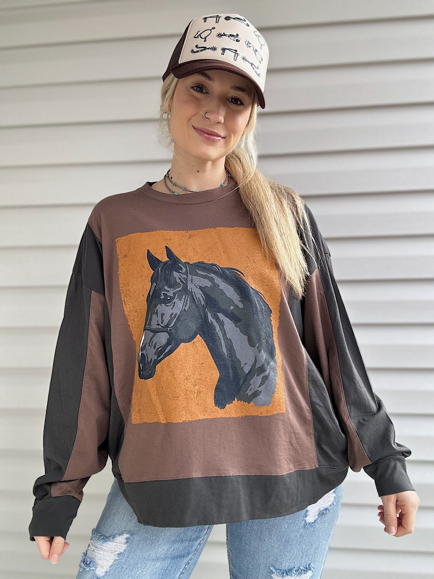 Color Block Horse Top