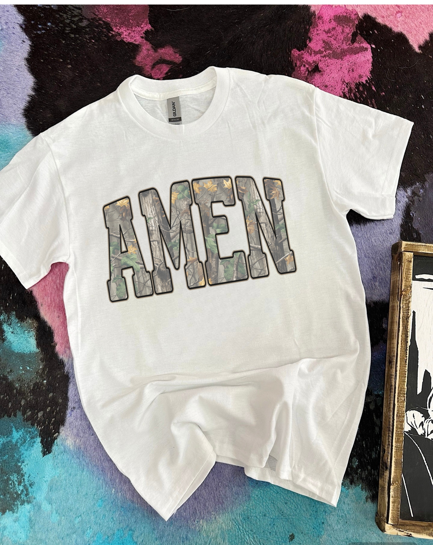 Camo Amen Tee or Crewneck