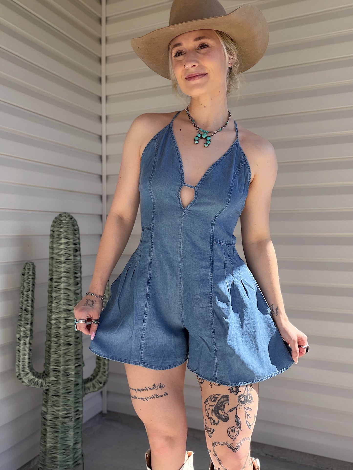 The Denim Romper (Open Back)