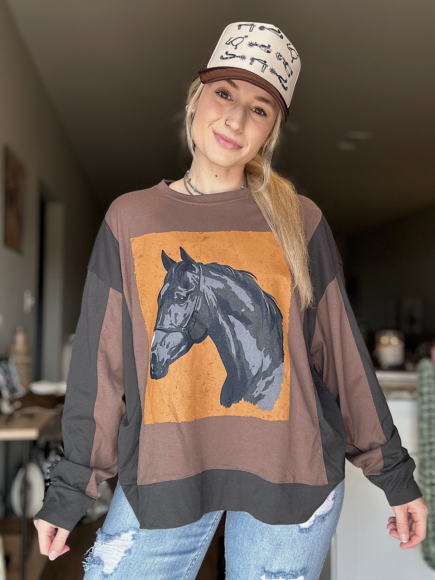Color Block Horse Top