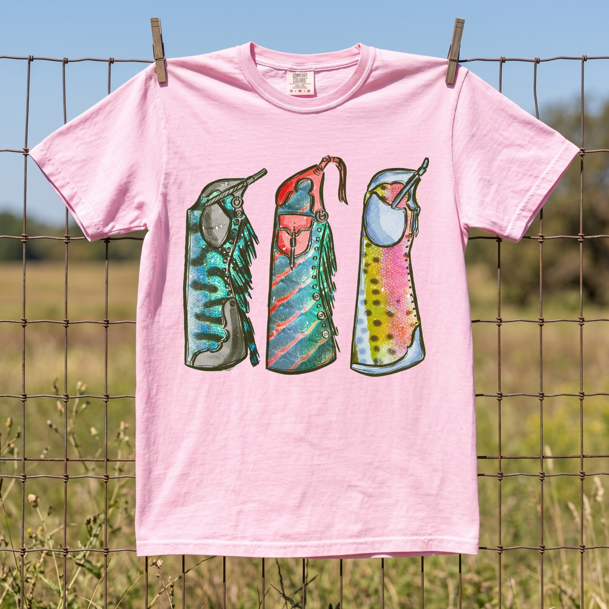 Fishie Print Chaps COMFORT COLORS TEE