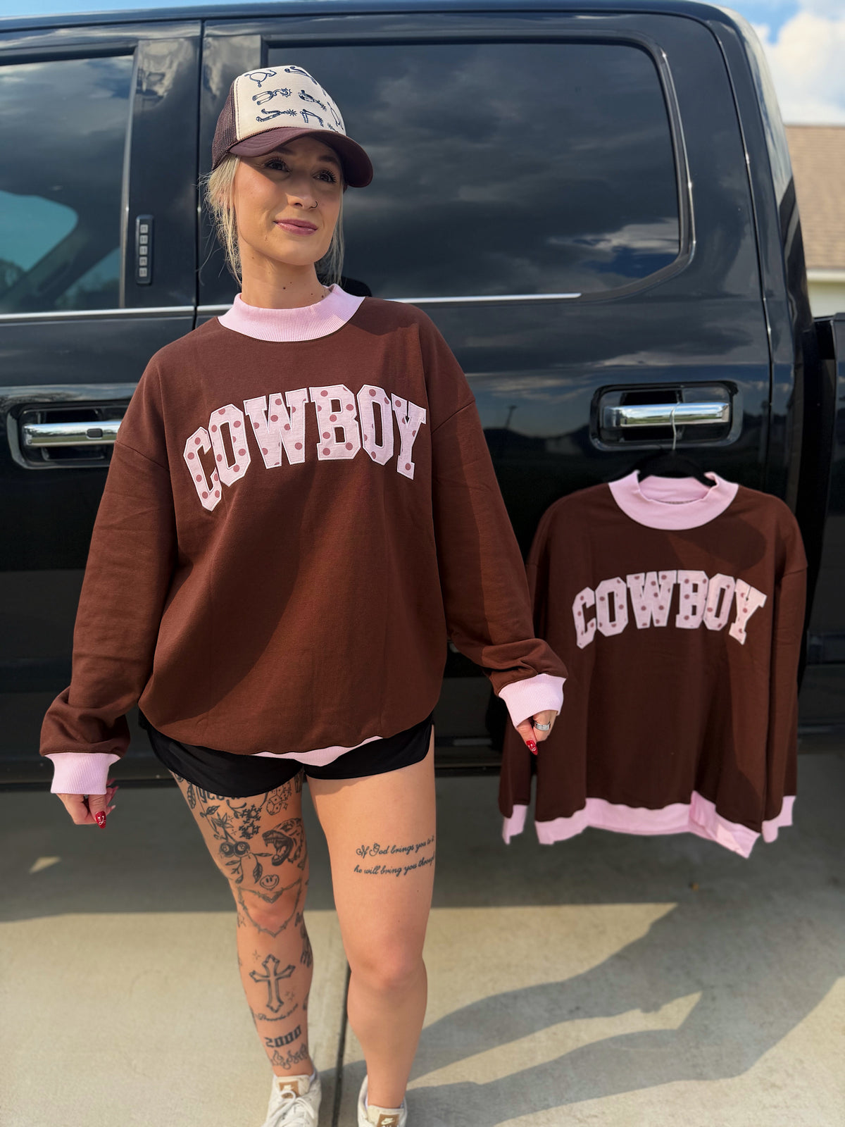 Polka Dot Cowboy Mock Neck Sweatshirt