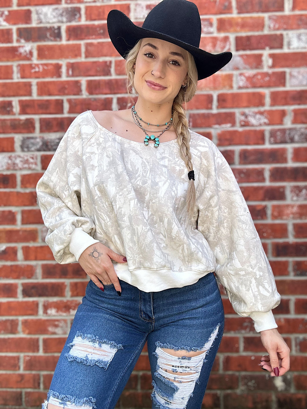 Camo Off The Shoulder Crew
