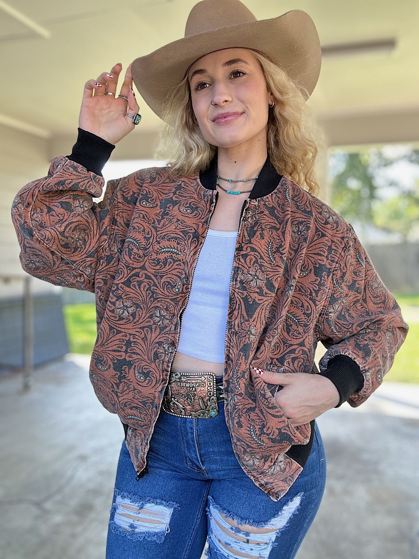 The Tooled Leather Bomber Jacket