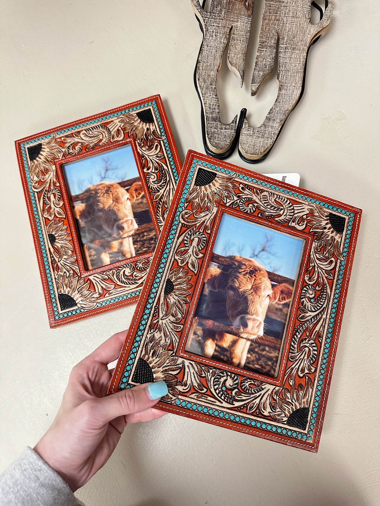 Red Tooled Leather Picture Frame