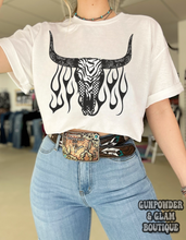 Load image into Gallery viewer, Zebra Bull Skull Tee or Crewneck
