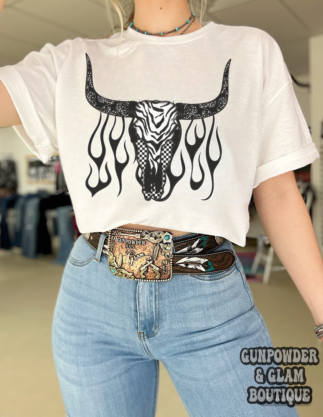 Zebra Bull Skull Tee or Crewneck