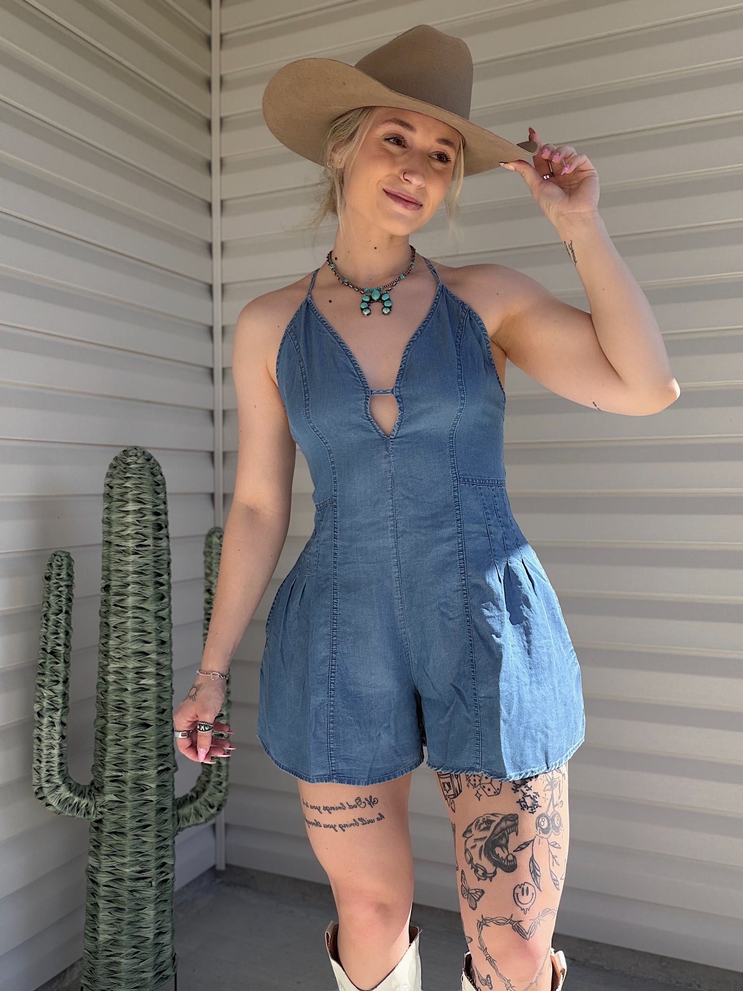 The Denim Romper (Open Back)