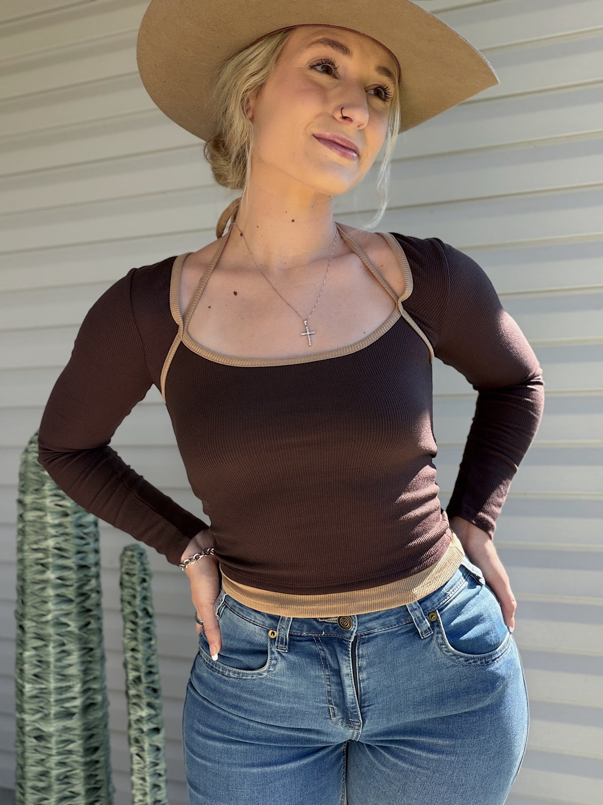 Two Tone Halter Top (Brown & Tan)