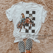 Load image into Gallery viewer, Checkered Cowboy TEE or CREWNECK
