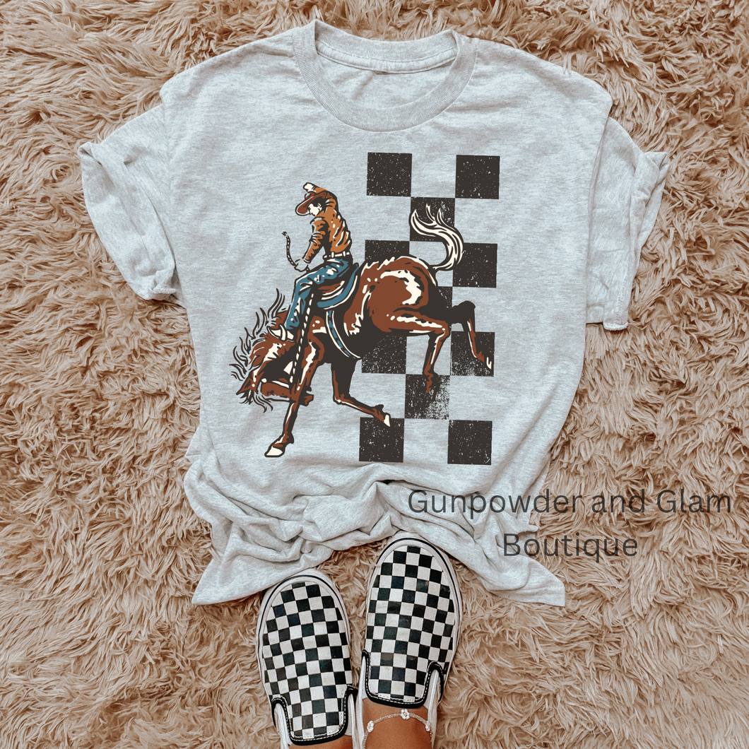Checkered Cowboy TEE or CREWNECK