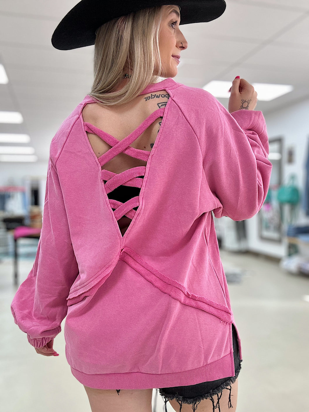 Open Back Oversized Crew (Pink)