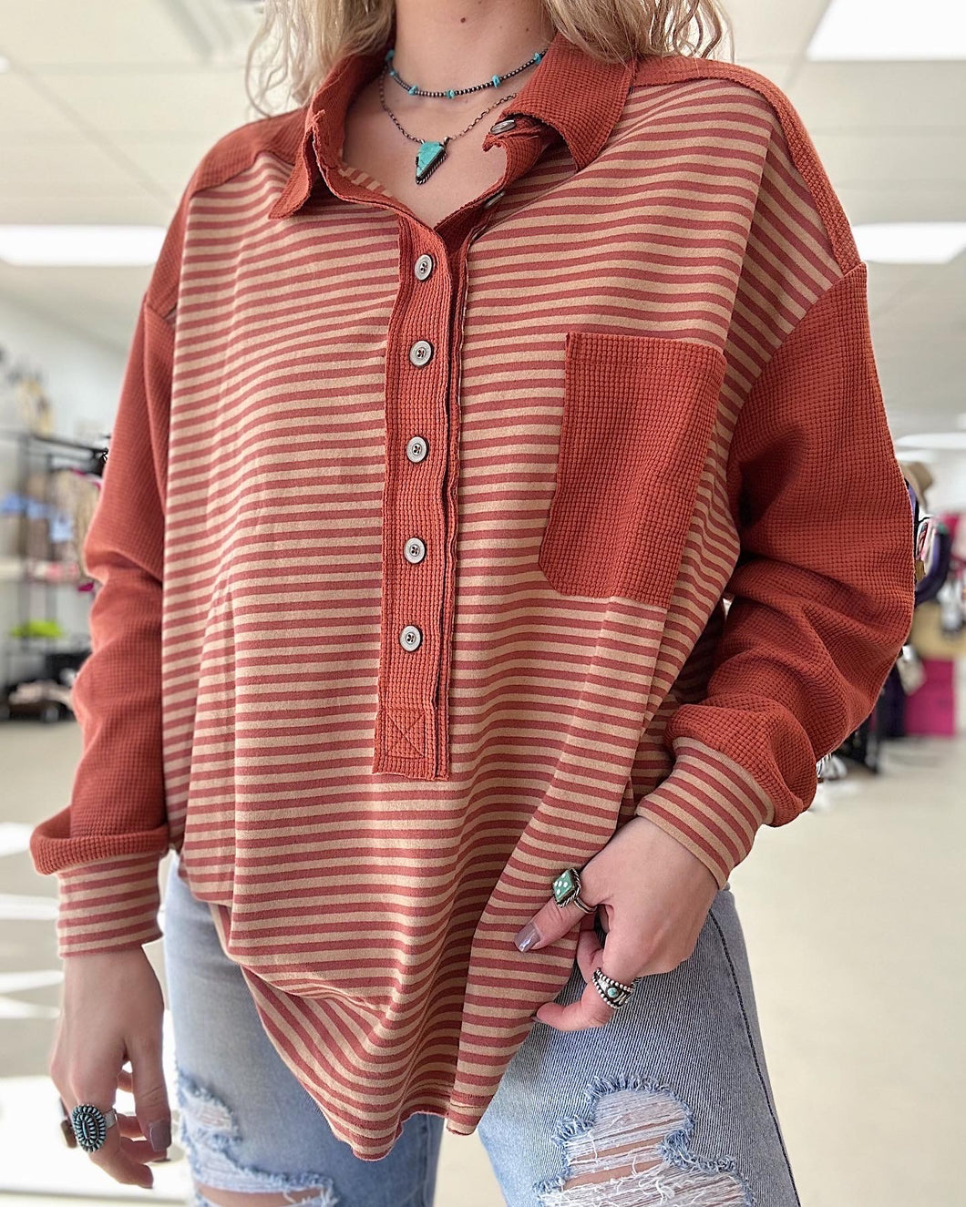The Striped Henley (Rust)