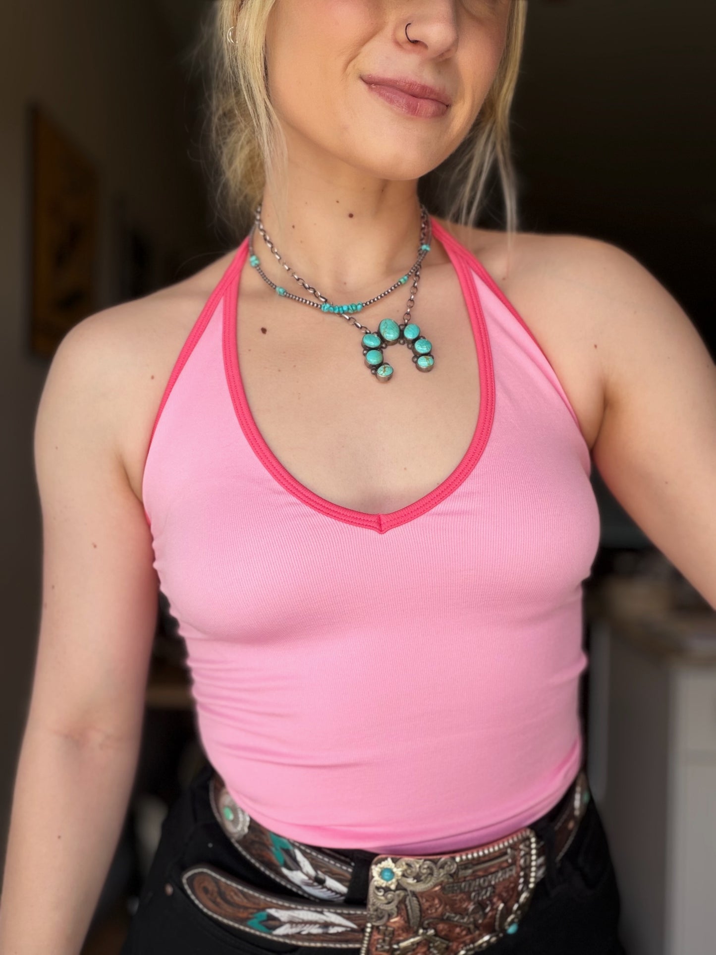 Contrast Halter Top (Pink)