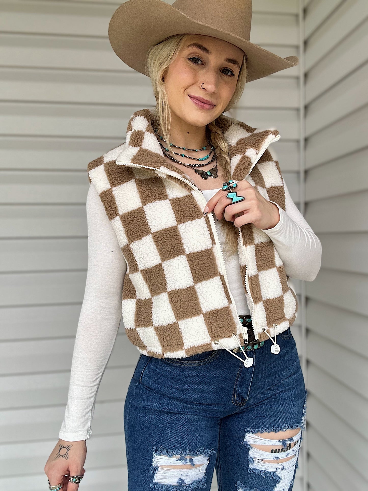 Checkered Sherpa Vest