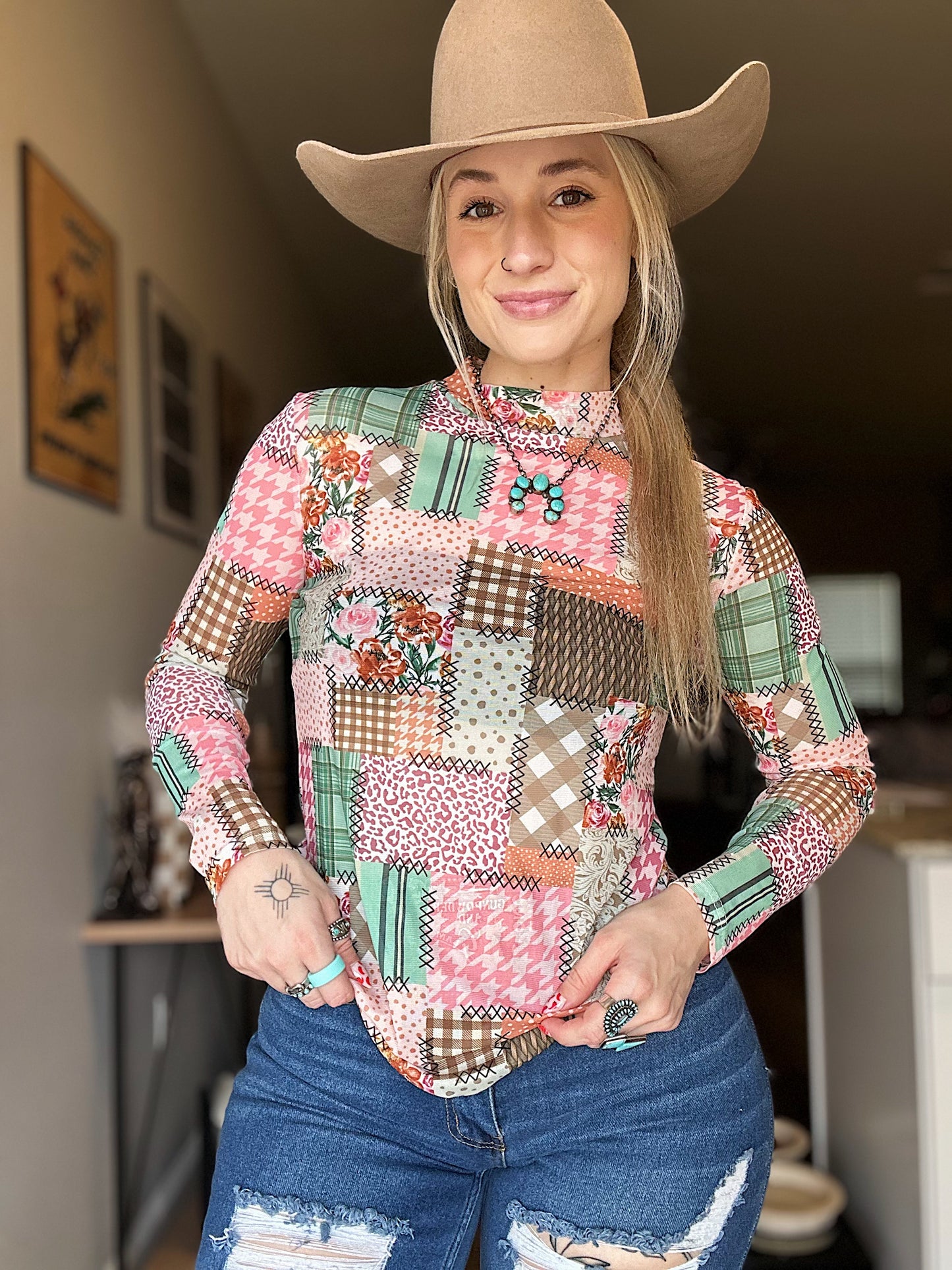 Patchwork Mesh Top