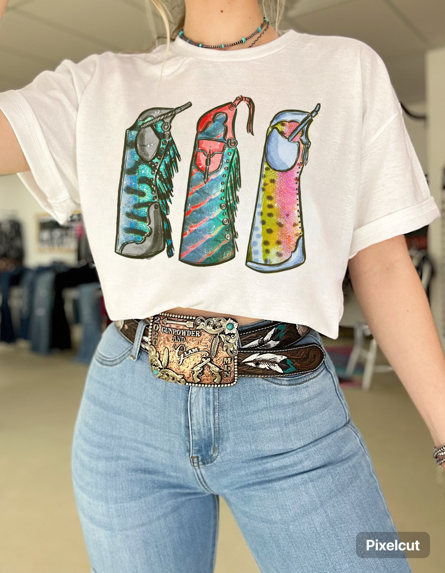 Fishie Print Chaps TEE or CREWNECK