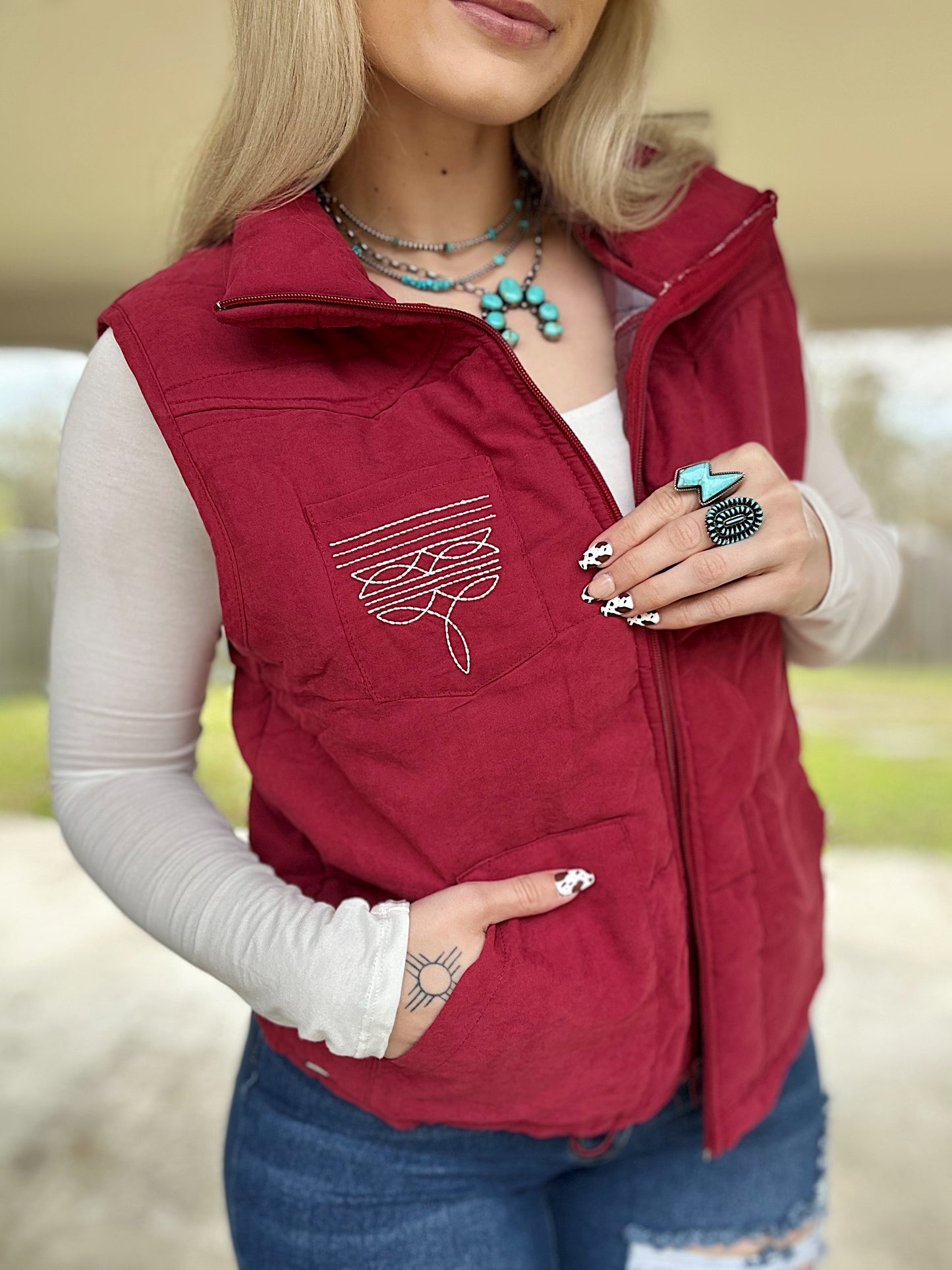 Maroon Boot Stitch Vest