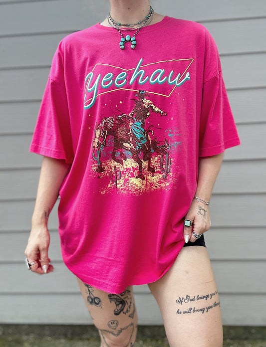YeeHaw Oversized Tee (Hot Pink)
